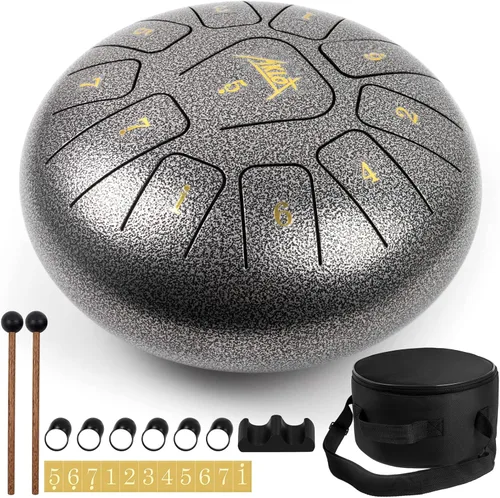 Miniatura 8 de AKLOT - Tambor de lengua de acero, 10 pulgadas, 11 notas, tambor de tanque de percusión C, kit de tambor de acero de percusión con mazos de tambor