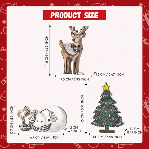 Miniatura 2 de Smile 3 Piezas Bloques de Madera Letreros de Navidad, Reno Árbol Muñeco de Nieve Decoraciones de Bandeja Escalonada, para Mesa y Estante del Hogar.