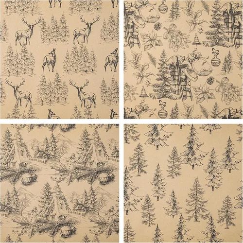Miniatura 7 de RUSPEPA Papel de regalo Kraft - Diseño de reno negro y árbol de Navidad - Perfecto para Navidad, cumpleaños o cualquier ocasión - 12 hojas dobladas