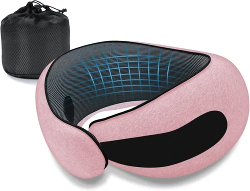 Miniatura 8 de Almohadas de viaje para el cuello para aviones, almohada cómoda de espuma viscoelástica, diseño ergonómico compacto, esenciales para dormir