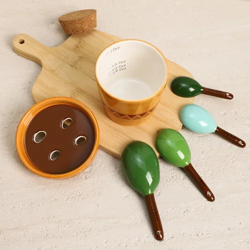 Miniatura 2 de Sizikato 4 cucharas medidoras de porcelana con base, bonita forma de cactus