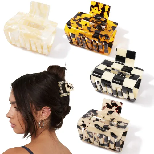 Miniatura 9 de Paquete de 4 pinzas para el cabello mate para cabello fino y grueso - 2 pinzas de garra cuadradas medianas en color neutro (lindas para mujeres)