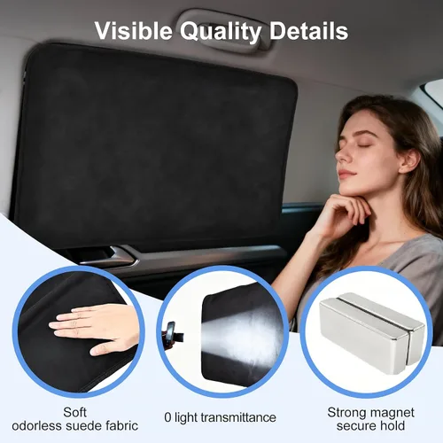 Miniatura 6 de XCBYT Persianas de gamuza para ventanas laterales traseras, paquete de 2 cortinas magnéticas ultrasuaves, 100% bloqueo de luz para privacidad