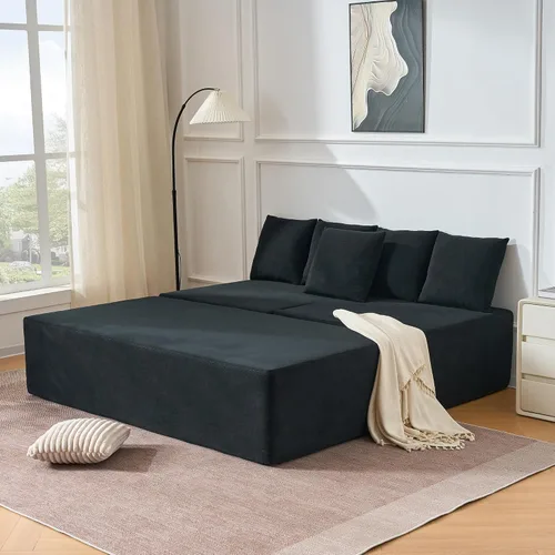 Miniatura 4 de Sofá modular de 106 pulgadas con diván en forma de L, moderno sofá modular Cloud con asiento profundo, cómodo sofá comprimido de terciopelo sin Negro