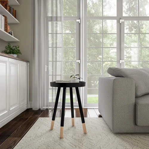 Miniatura 3 de Lavish Home - Mesa auxiliar redonda, soporte moderno de madera de mediados de siglo de 2 tonos con bandeja superior para guardar bebidas