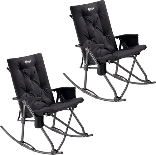 Miniatura 11 de Portal Mecedora plegable para acampar al aire libre – Silla reclinable gruesa acolchada mecedora portátil para camping para patio, porche delantero