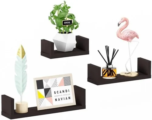 Miniatura 6 de FURINNO Estantes flotantes montados en la pared Indo, Espresso