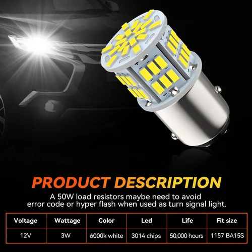 Miniatura 3 de Safego 1157 BAY15D Bombilla LED 2 PIEZAS 6000K 5W para Coche Luz de Reversa, Señal de Giro Trasera, Luz de Estacionamiento 54SMD 3014 P21W Blanca