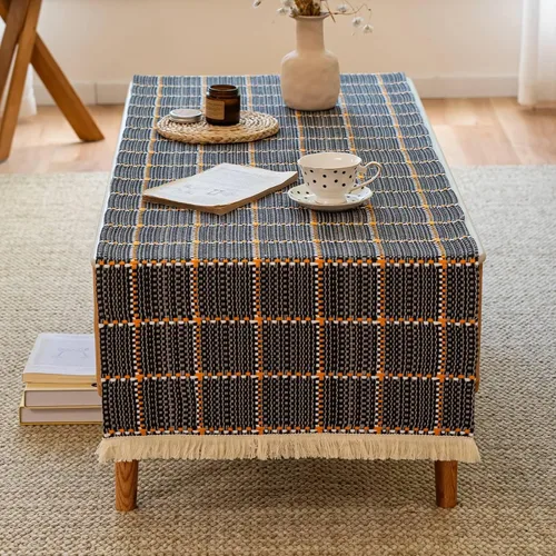 Miniatura 3 de Camino de mesa auxiliar de algodón pesado, funda rectangular grande con ribete de encaje, mantel central tejido a mano para sala de estar