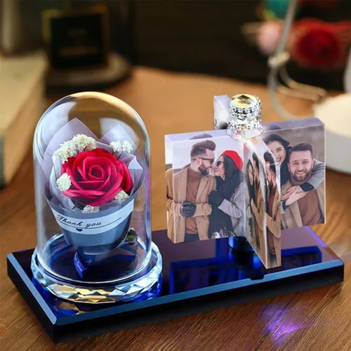 Miniatura 21 de Impresión de cristal con tu foto, decoración de escritorio de oficina, regalo personalizado sobre marco transparente de vidrio con soporte, rosa