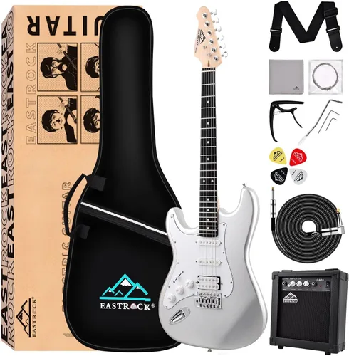Miniatura 8 de EASTROCK Kit de guitarra eléctrica de tamaño completo de 39 pulgadas para principiantes con amplificador de 10 W, bolsa, cejilla, correa
