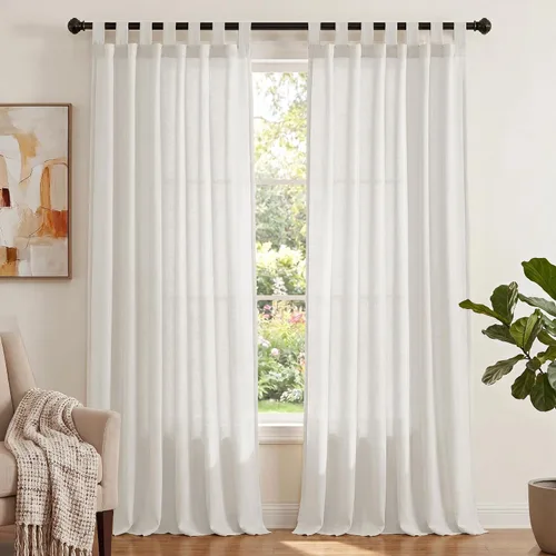 Miniatura 15 de PrinceDeco Cortinas de Lino de 63 Pulgadas de Largo con Trabillas Superiores Paneles de Tratamientos para Ventanas Semi Transparentes de Filtrado