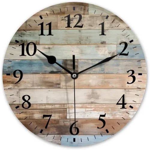 Miniatura 11 de Reloj de pared, funciona con pilas, redondo, silencioso, sin tictac, girasol contra fondo azul, reloj decorativo para cocina, baño, sala de estar