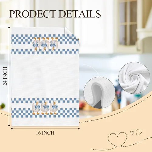 Miniatura 7 de Coquette - Toallas de cocina de ganso tonto con lazo azul, a la moda, retro, a cuadros, para decoración de baño, paños de cocina para cocina, Ganso