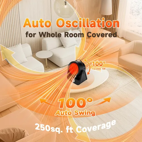 Miniatura 3 de Calentador eléctrico de cerámica PTC de 1500 W para exteriores, calefacción 1S de 250 pies cuadrados, 4 modos, calentadores de patio 3D verticales