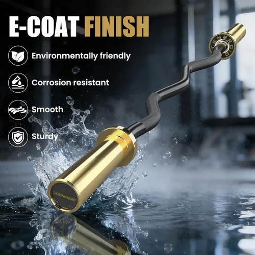Miniatura 7 de Barra olímpica EZ Curl de 47 pulgadas, barra de acero de 500 libras de capacidad, adecuada para placas de peso de 2 pulgadas, barra de rizo de 2 Oro
