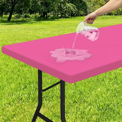 Miniatura 11 de Smiry - Mantel rectangular de vinilo con respaldo de franela elástica ajustada para mesas plegables de 2 pies, manteles impermeables y lavables