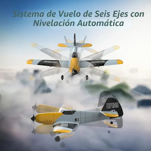 Miniatura 4 de DEERC Avión RC BF-109 de 3 canales con control remoto, avión de combate de juguete con estabilizador de giro de 6 ejes de 2.4GHz, avión a control