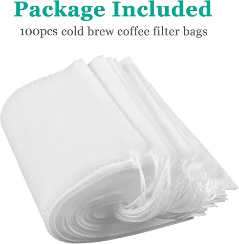 Miniatura 6 de Yzurbu 100 piezas bolsas para café en frío, 6'' x 8'' bolsa de filtro desechable sin desorden con cordón para café molido y té helado