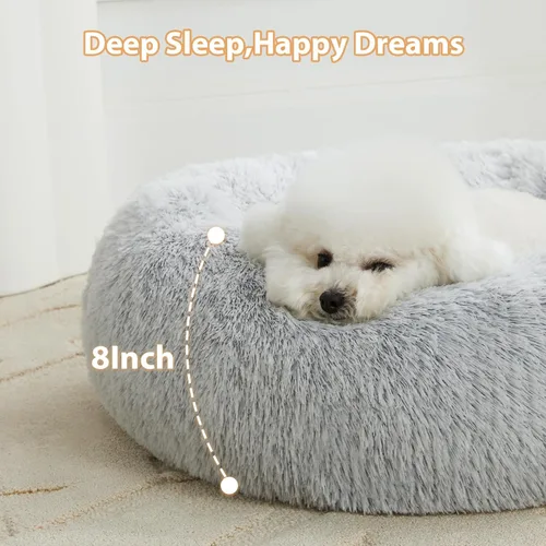 Miniatura 4 de WNPETHOME Cama Calmante para Perros Cama para Gatos Dona, Cama de Mascotas de Piel Sintética Auto-Calentable Dona Abrazadora, Cómodas Camas Redondas