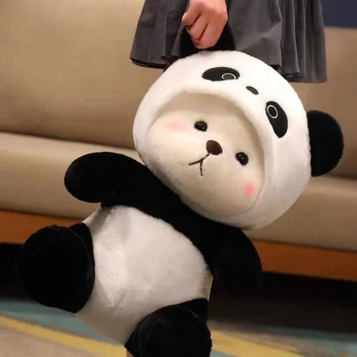 Miniatura 5 de Oso de Peluche de Dibujos Animados con Ropa Cruzada, Oso de Peluche Lindo con Gorra de Stitch Removible (Panda Negro, 27.9 cm / 0.23 kg)
