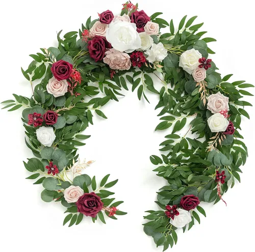 Miniatura 27 de Ling's Moment Guirnalda de Flores - Eucalipto y Rosa de 6 Pies - Decoración de Mesa de Novios para Recepción de Boda, Guirnalda Floral Artificial