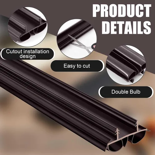 Miniatura 3 de Pushglossy 1 pieza de 36" de barrido de puerta de doble burbuja con muesca de 1-3/4" de ancho, sello de burlete de vinilo para puertas exteriores