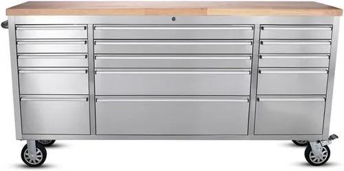 Miniatura 13 de AnorTrek Caja de herramientas de 72 pulgadas con 15 cajones con gabinete superior de 3 y tablero de clavijas en acero inoxidable (Acero inoxidable)