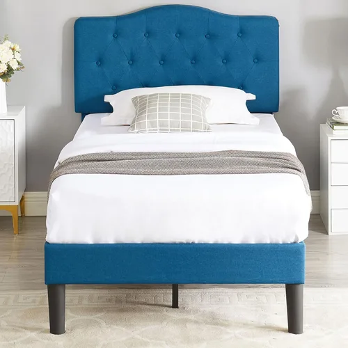 Miniatura 15 de VECELO Armazón de Cama Tamaño Individual Plataforma Tapizada con Cabecera Ajustable Acolchada/Base de Colchón con Soporte de Listones de Madera, Gris