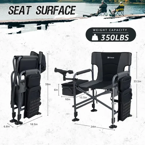 Miniatura 2 de Sillas de pesca X Strike con soporte para cañas, silla plegable para pesca en hielo para adultos, silla de camping al aire libre con patas Negro&gris