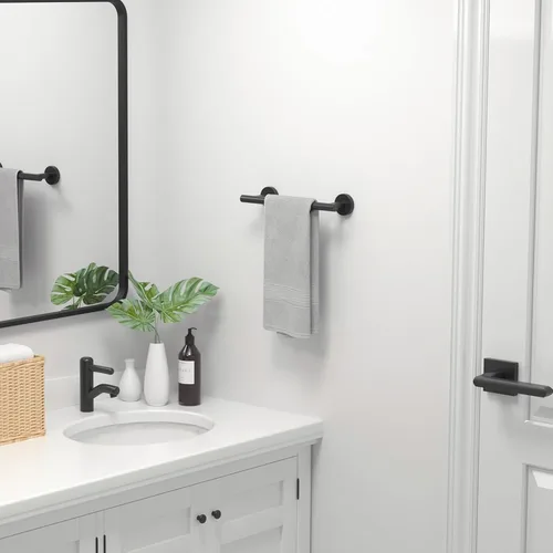 Miniatura 5 de USHOWER Juego combinado de toallero y soporte de papel higiénico de 12 pulgadas, color negro, estilo moderno, 2 piezas