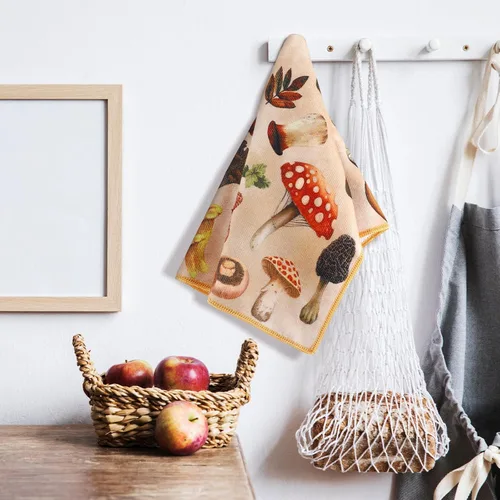 Miniatura 5 de Preboun Juego de 4 paños de cocina de hongos, 16 x 24 pulgadas, poliéster, color hongo, patrón geométrico, paño de cocina, toallas