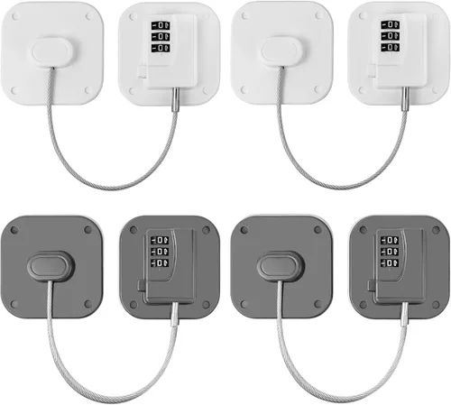 Miniatura 12 de Cerradura de refrigerador, cerradura de combinación resistente para congelador y armarios, fácil de instalar, no necesita llaves, pestillo de Negro