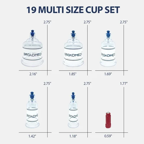 Miniatura 4 de Juego de 19 tazas de terapia de ventosas premium, incluye mango de bomba, tubo de extensión, palos de masaje, fabricado en Corea