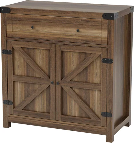 Miniatura 8 de JUMMICO Gabinete de barra de café, aparador de cocina de granja, gabinete de buffet con cajón y estante ajustable para puerta de granero de Marrón