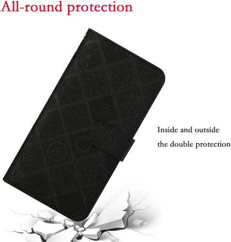 Miniatura 7 de Funda compatible con iPhone 12 Mini con tarjetero de cuero con tapa abatible, estampado retro con función atril, funda protectora magnética