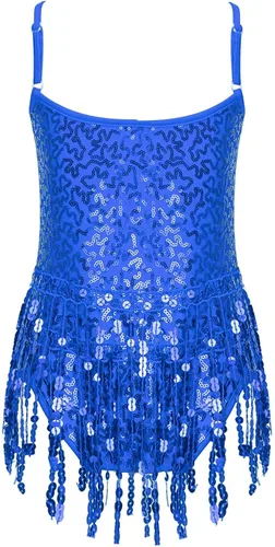Miniatura 2 de Xnihocha Vestido de baile latino con borlas y lentejuelas brillantes para niñas y niñas, falda tutú, leotardo, moderno, disfraz de salón de jazz