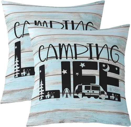 Miniatura 13 de Juego de 2 fundas de almohada de 16 x 16 pulgadas, fundas de almohada decorativas de camping feliz para decoración de caravanas para sofá cama