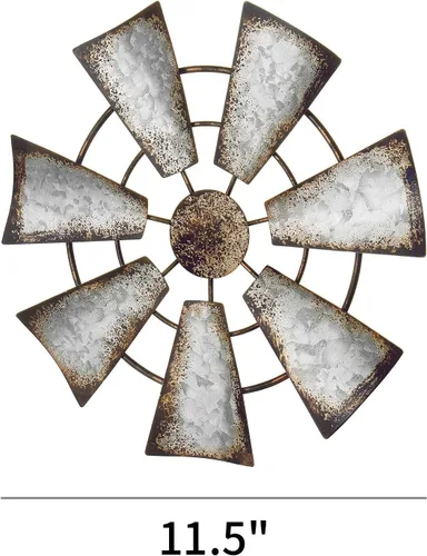 Miniatura 6 de Mkono Molino de viento pequeño de 11.5 pulgadas, decoración de pared de hierro rústico para colgar en la pared, adorno de pared de metal