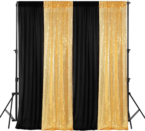 VitalCozy 4 paneles de cortinas tipo telón de fondo de 2 piezas de 4 x 10 pies con lentejuelas y brillantina, 2 piezas de 7 x 10 pies, cortinas de
