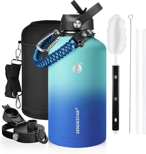 Miniatura 70 de SENDESTAR Botella de agua aislada de 24 onzas, boca ancha, botella de agua de 24 onzas con tapa con popote, tapa de boquilla, acero inoxidable