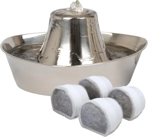 PetSafe Seaside - Fuente de acero inoxidable para gatos y perros, filtros de agua adicionales y 1 bomba incluida, la torre crea un flujo relajante