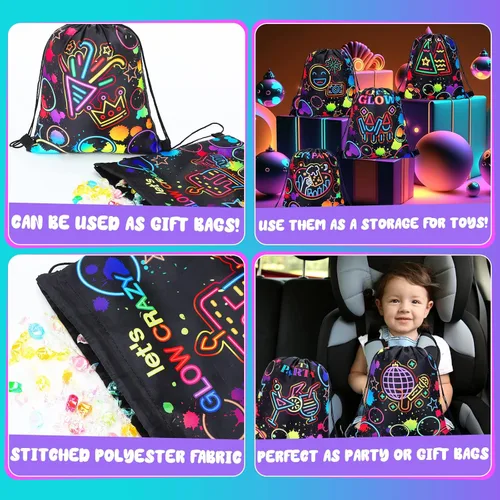 Miniatura 4 de Sweetude 24 bolsas de regalo de fiesta Let's Glow con cordón, decoración para niñas, niños, cumpleaños, bodas, fiestas