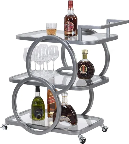 Miniatura 5 de Carritos de Bar para Servir del Hogar, Carritos de Cocina de 3 Niveles con Ruedas, Carritos de Bar Móviles para Cocina, Comedor, Sala de Estar, Gris