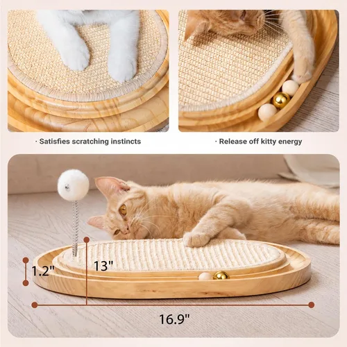 Miniatura 2 de CHEERHOME PETS Juguete rascador de sisal para gatos con pista de bolas, juguete interactivo de madera para gatos de interior, almohadilla