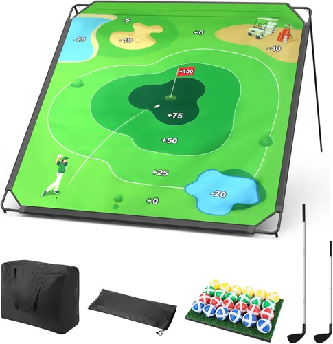BaiYuan Juego de astillado de golf portátil para papás y golfistas jóvenes, diversión en interiores, exteriores y césped con 24 bolas adhesivas,