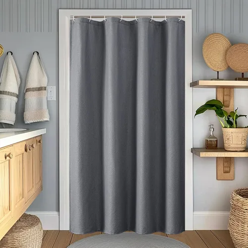 Miniatura 18 de OWENIE Cortina de ducha blanca para baño, 96 pulgadas, extra larga, elegante cortina de ducha de tela texturizada en relieve 3D, repelente al agua