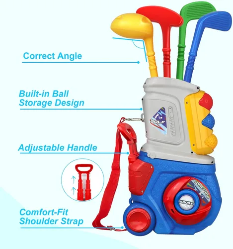 Miniatura 4 de Juego de golf para niños y niñas de 1, 2, 3, 4, 5 años, con 4 palos de golf de plástico, 10 pelotas, para interiores y exteriores, juego de palos