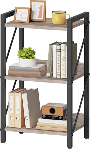 Miniatura 10 de HOOBRO Estantería, Librero Industrial de 3 Niveles, Estante de Libros Organizador de Almacenamiento, Estantería Pequeña con Marco de Metal para Sala