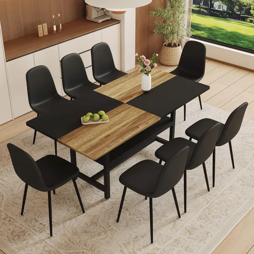 Miniatura 20 de Juego de mesa de comedor de 71 pulgadas para 6 personas con estante de almacenamiento, juego de mesa de comedor rectangular industrial moderna